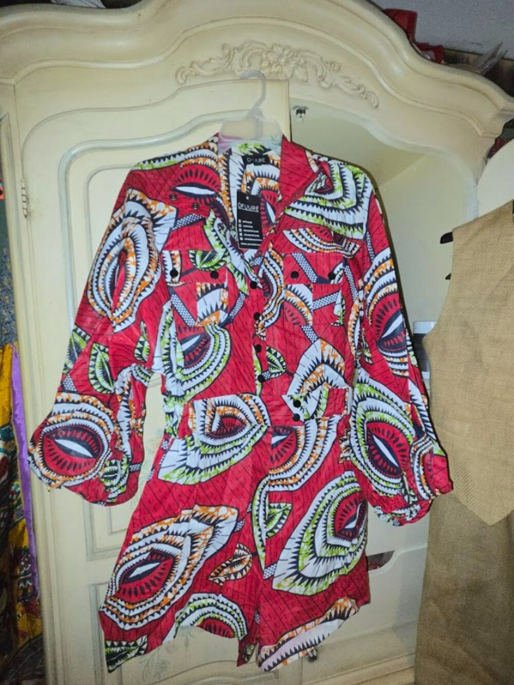 OFUURE X FARM Rio-esque High Neck Puff Sleeve Romper Onesie High Waisted Shorts - Picture 2 of 4